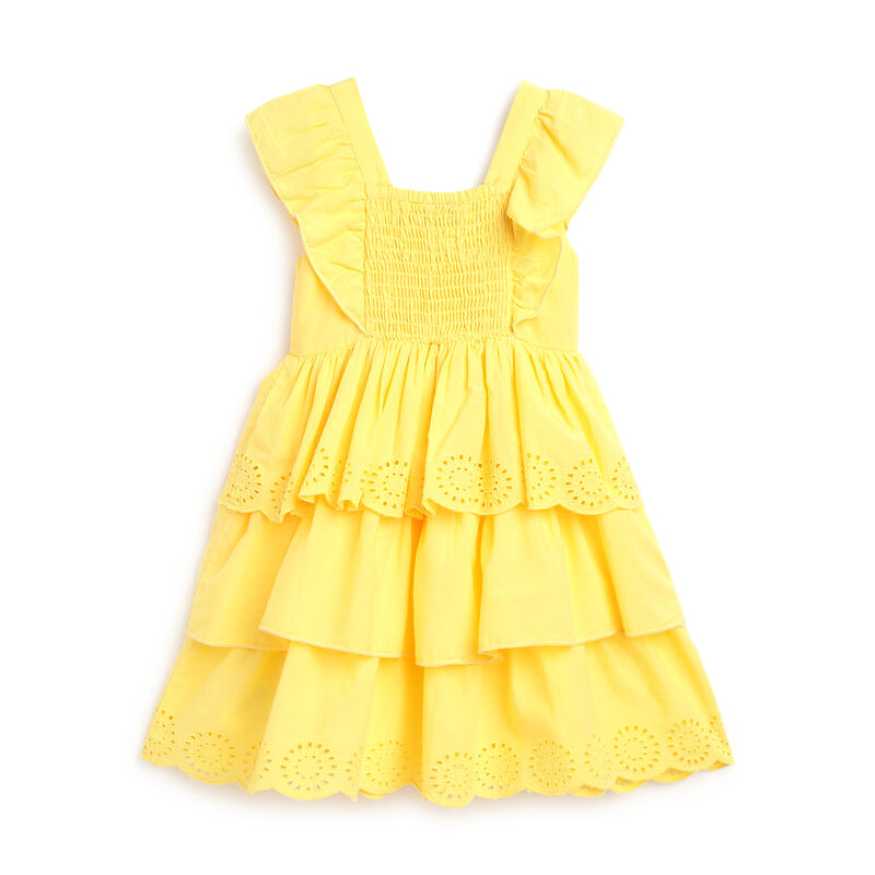 Girls Medium Yellow Solid Sleeveless Dress image number 1